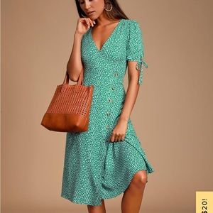 Green Leaf Button-up Midi Dress